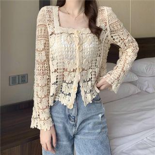 Square-neck Crochet Cardigan