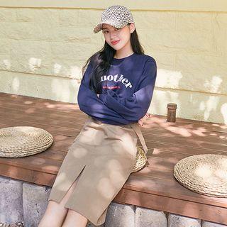 Buckled-waist Slit-front Midi Skirt