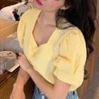 Puff-sleeve Buttoned Top Yellow - One Size