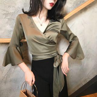 Flared 3/4-sleeve Wrapped Top