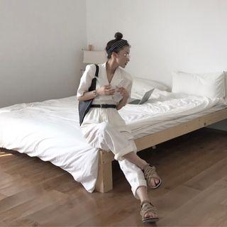 Short Sleeve Plain Shirt / High-waist Plain Pants