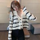 Single Breasted Striped Long-sleeve Sweater