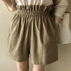 Elastic Paperbag-waist Linen Blend Shorts