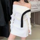 Off-shoulder Mini Bodycon Sweater Dress White - One Size