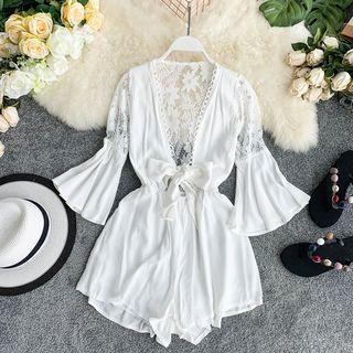 Lace Panel Long-sleeve Playsuit