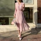 Ruffle-hem Chiffon Dress Pink - One Size