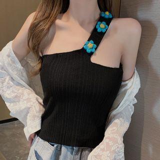 One Strap Floral Print Knit Top