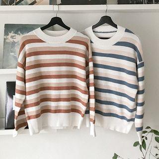 Striped Loose-fit Crew-neck Sweater