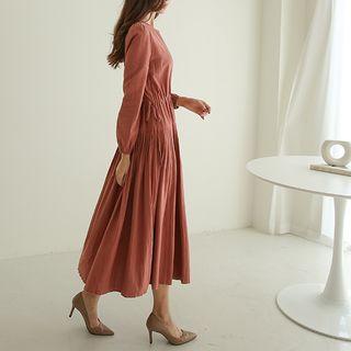 Drawstring-waist Pleated Maxi Dress