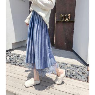 Lace Trim Midi Accordion Pleat Skirt