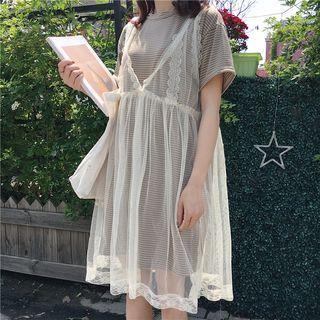 Set: Short-sleeve T-shirt Dress + Lace Dress