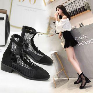 Mesh Panel Low Heel Short Boots