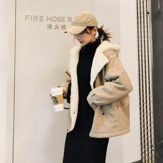 Faux Shearling Hooded Double-breasted Jacket