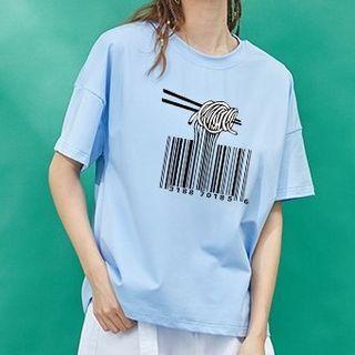 Short-sleeve Barcode Print Top