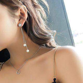 Faux Pearl Rhinestone Fringed Earring