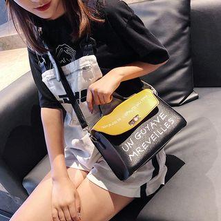 Lettering Faux Leather Satchel Bag