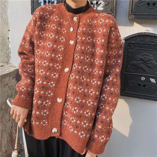 Snowflake-print Button-down Sweater