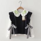 Avocado Print Plain Shirt/ Bear Printed Vest With Bow-knot/ Set