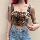 Buckled-accent Leopard-print Crop Top