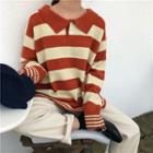 Striped Lapel Loose-fit Sweater