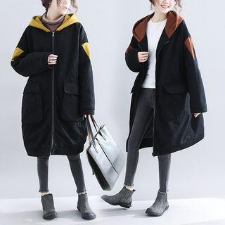Two Tone Zip Hooded Oversized Jacket