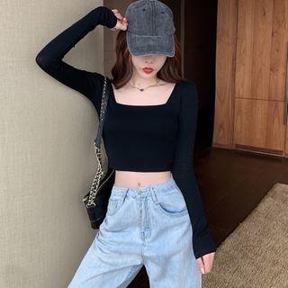 Long-sleeve Plain Crop Top / Short-sleeve Crop Top