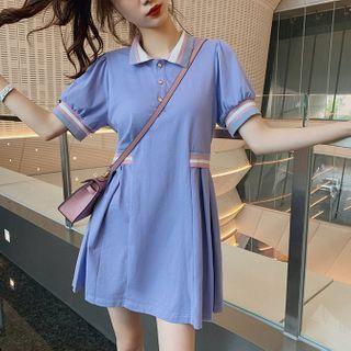 Contrast Trim Short-sleeve Mini A-line Polo Dress