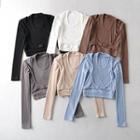 Long-sleeve Halter Neck Mock Two-piece Top