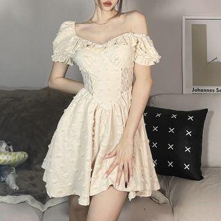 Short-sleeve Ruffle Lace Panel Mini A-line Dress