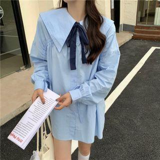Long-sleeve Sailor Collar Drawstring Blouse