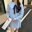 Long-sleeve Sailor Collar Drawstring Blouse
