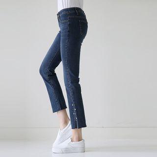Studded Straight-cut Jeans