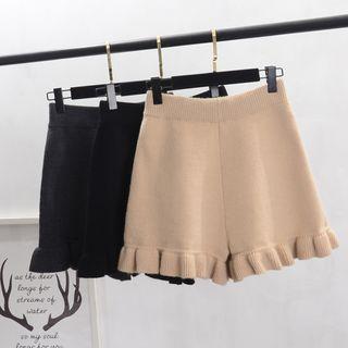 High-waist Ruffled Knit Shorts