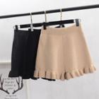 High-waist Ruffled Knit Shorts