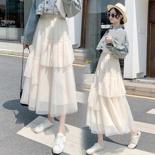 Layered Asymmetric Mesh A-line Skirt