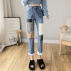 Fluffy Patchwork Straight-fit Jeans