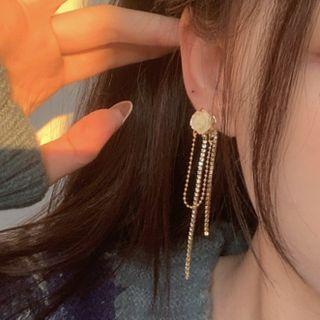 Flower Rhinestone Drop Earring 1 Pair - Asymmetric - Gold & White - One Size