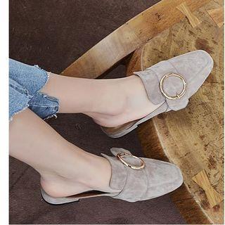 Genuine Leather Buckled Mules