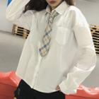 Plain Shirt With Tie With Tie - White - One Size