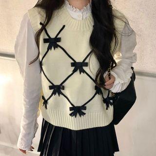 Bow Detail Sweater Vest White - One Size