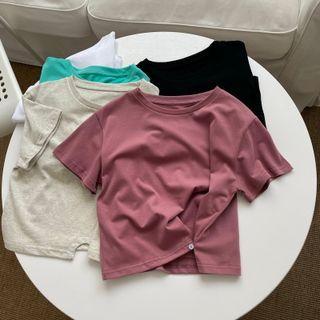 Short Sleeve Plain Asymmetrical Crop Tee
