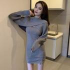 Set: Spaghetti Strap Knit Mini Dress + Long-sleeve Shrug