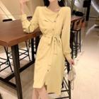 Asymmetric Long-sleeve Flap A-line Shirtdress