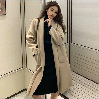 Buttonless Drop-shoulder Woolen Jacket