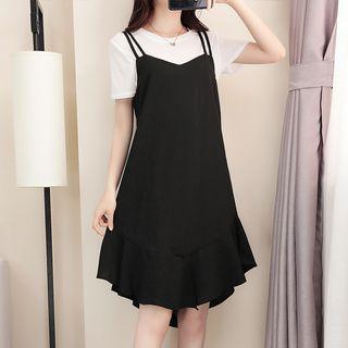 Strappy Asymmetric Frill Trim Dress