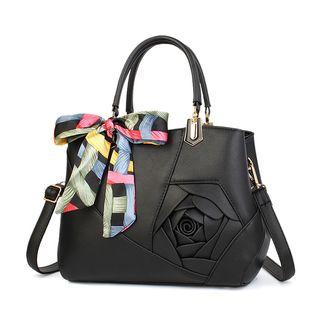 Faux-leather Flower Accent Tote