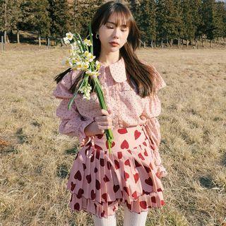 Ruffle Trim Shirt / Pleated Skirt