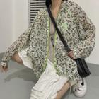 Leopard Print Hooded Jacket Gray & Green - One Size