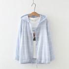 Check Hooded Button Jacket Blue - One Size