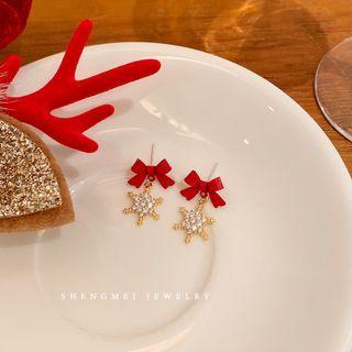Rhinestone Snowflake Bow Drop Earring 1 Pair - Red - One Size